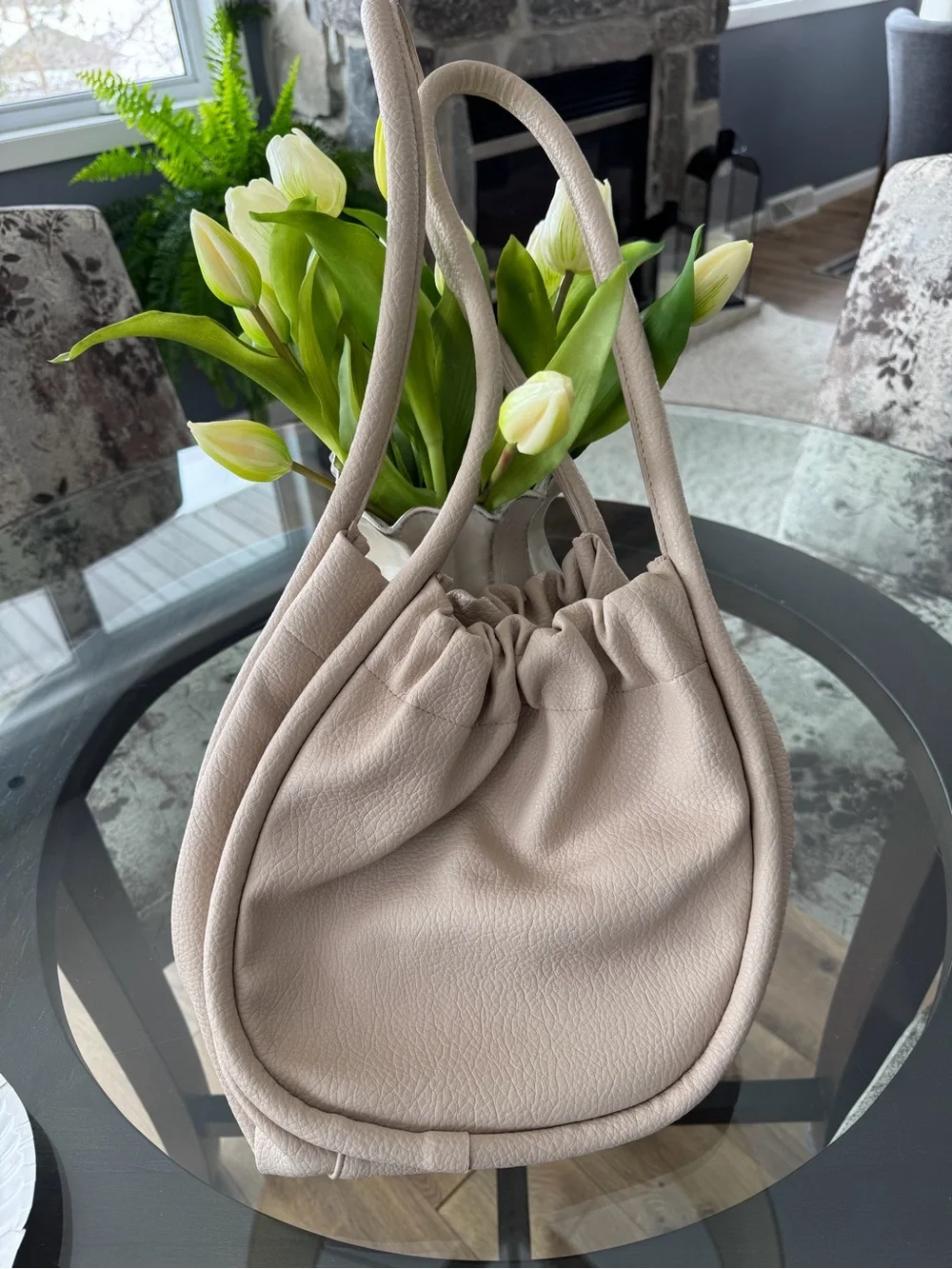 Cost Plus World Market Beige Drawstring Shoulder Bag - Picture 1 of 4